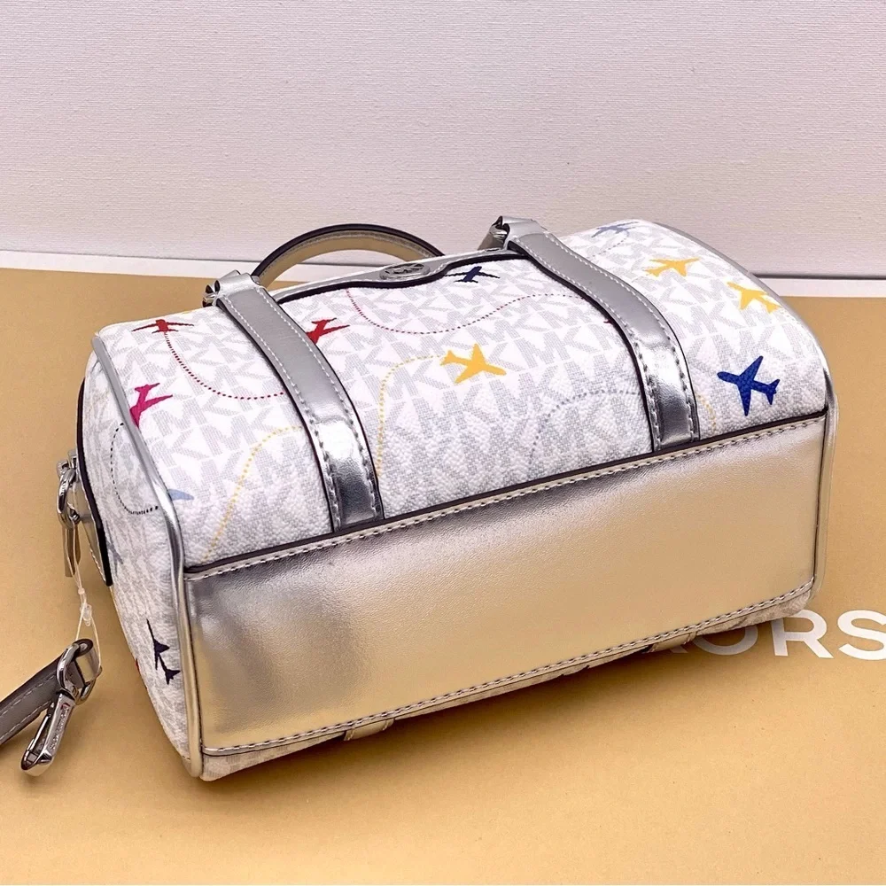 Michael Kors SM Satchel Crossbody Bag MK White Multi - Picture 8 of 11